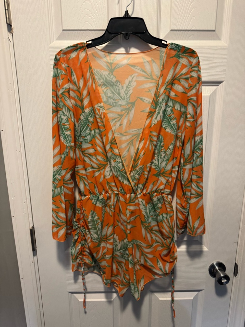 Tropical Orange Leaf V-Neck Women's Romper Dress
